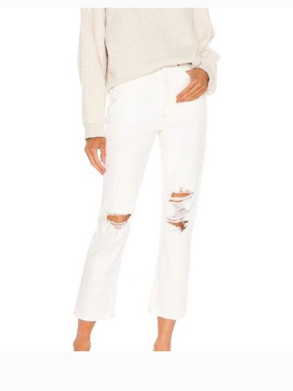 AGOLDE Riley White Distressed Crop Straight Jeans